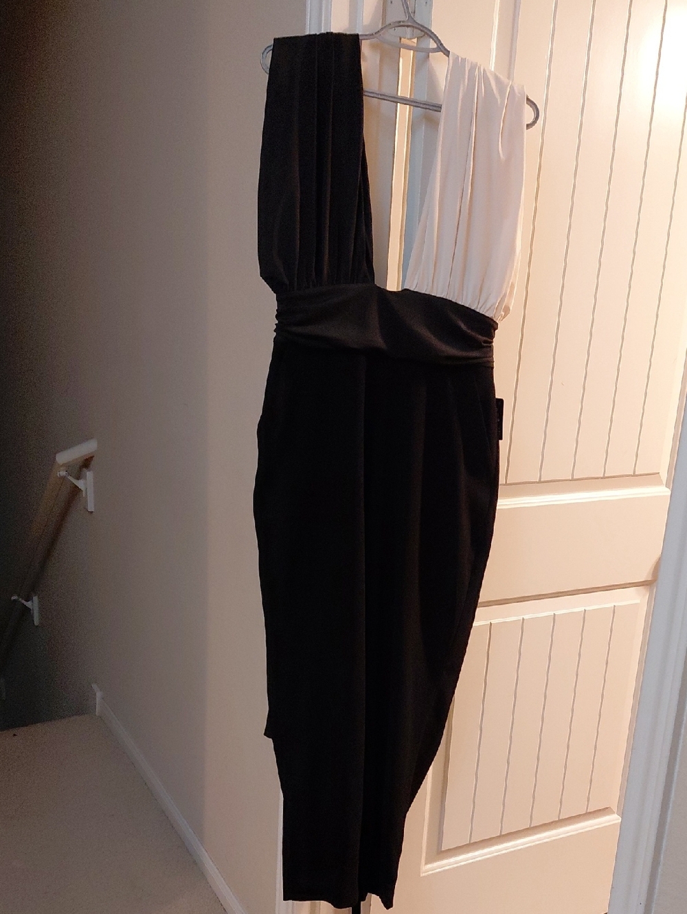 Sleeveless Black and White Colorblock Jumpsuit